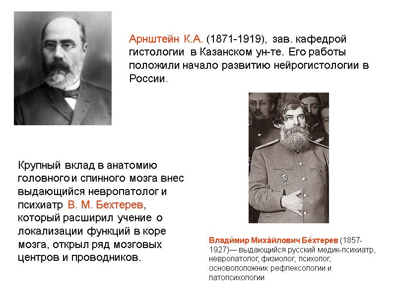 Арнштейн К.А. (1871-1919), зав. кафедрой гистологии  в Казанском ун-те. Его работы положили начало